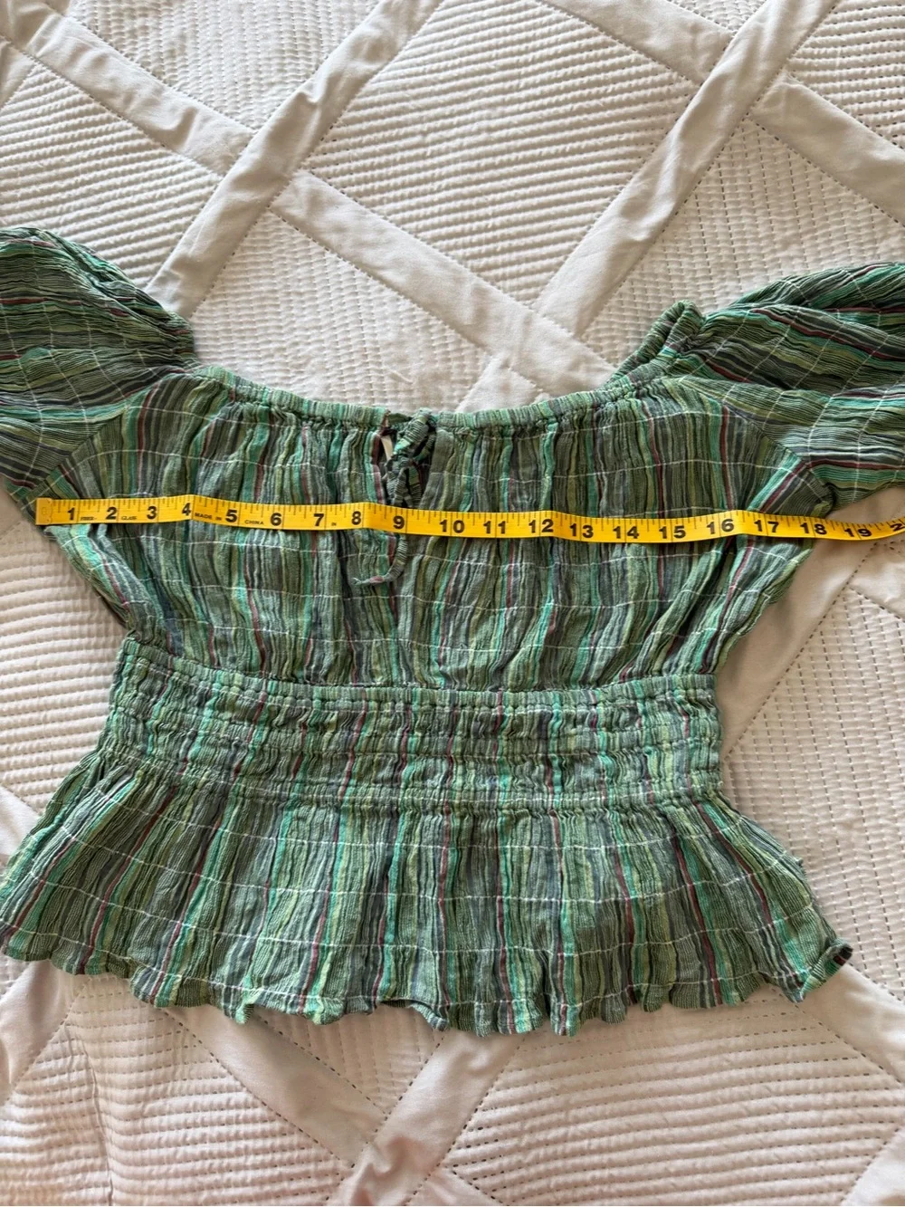 Free People Vivi smocked  Green Plaid Peasant Top - Women